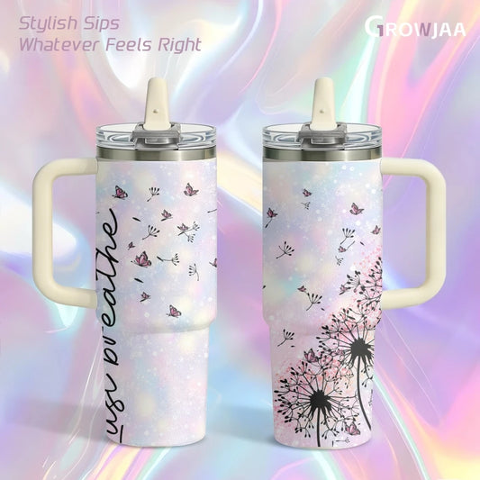 Art Dandelion Vacuum Flasks 40oz Vacuum Insulated Travel Mug - Stainless Steel Straw Cup Lid