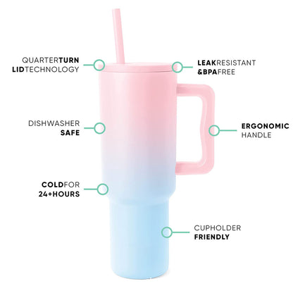 40oz Handle Cup - Uniqueness Gradient Pink  & Leopard Print Options