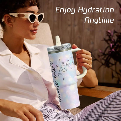 Art Dandelion Vacuum Flasks 40oz Vacuum Insulated Travel Mug - Stainless Steel Straw Cup Lid