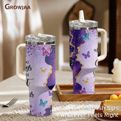 Purple & Golden Glitter Design Vacuum Flasks 40oz 3rd Gen Vacuum Insulated Stainless Steel Car Tumbler Cup with Handle Straw Lid