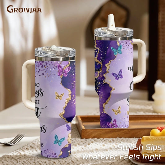 Purple & Golden Glitter Design Vacuum Flasks 40oz 3rd Gen Vacuum Insulated Stainless Steel Car Tumbler Cup with Handle Straw Lid
