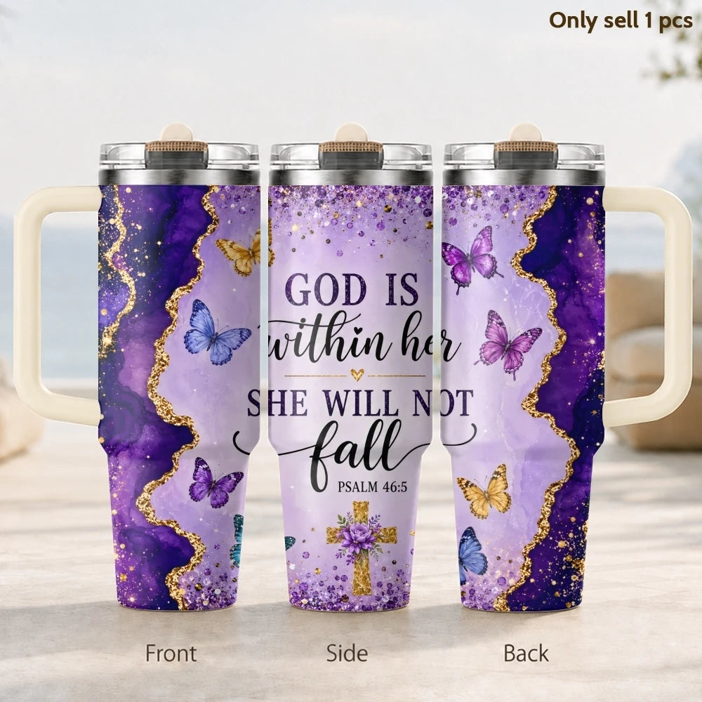 Purple & Golden Glitter Design Vacuum Flasks 40oz 3rd Gen Vacuum Insulated Stainless Steel Car Tumbler Cup with Handle Straw Lid