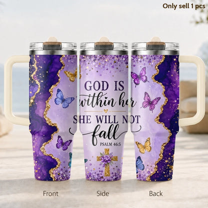 Purple & Golden Glitter Design Vacuum Flasks 40oz 3rd Gen Vacuum Insulated Stainless Steel Car Tumbler Cup with Handle Straw Lid