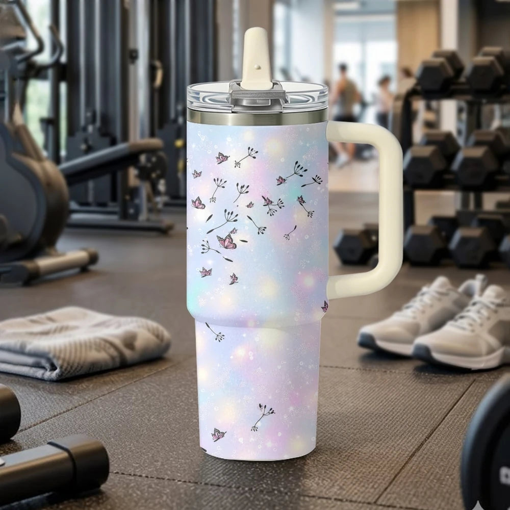 Art Dandelion Vacuum Flasks 40oz Vacuum Insulated Travel Mug - Stainless Steel Straw Cup Lid