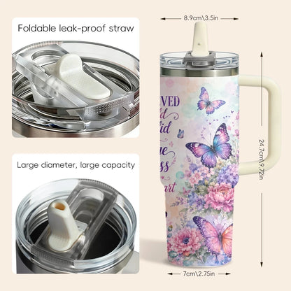 Butterfly Flower Design Vacuum Flasks 40oz 3rd Gen Vacuum Insulated Stainless Steel Car Tumbler Cup with Handle Straw Lid