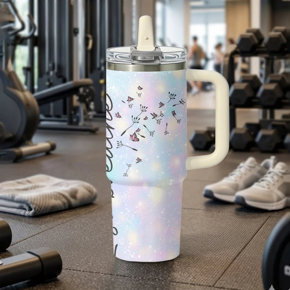 Art Dandelion Vacuum Flasks 40oz Vacuum Insulated Travel Mug - Stainless Steel Straw Cup Lid