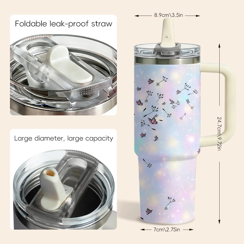 Art Dandelion Vacuum Flasks 40oz Vacuum Insulated Travel Mug - Stainless Steel Straw Cup Lid