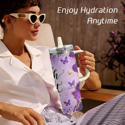Purple & Golden Glitter Design Vacuum Flasks 40oz 3rd Gen Vacuum Insulated Stainless Steel Car Tumbler Cup with Handle Straw Lid
