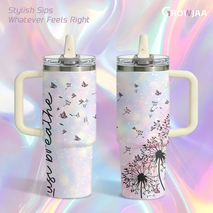 Art Dandelion Vacuum Flasks 40oz Vacuum Insulated Travel Mug - Stainless Steel Straw Cup Lid