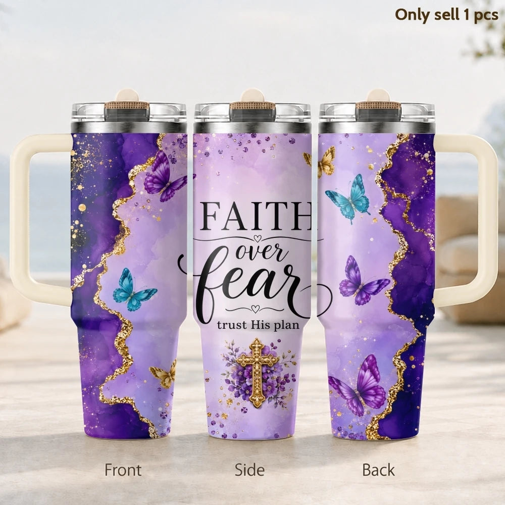 Purple & Golden Glitter Design Vacuum Flasks 40oz 3rd Gen Vacuum Insulated Stainless Steel Car Tumbler Cup with Handle Straw Lid