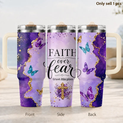 Purple & Golden Glitter Design Vacuum Flasks 40oz 3rd Gen Vacuum Insulated Stainless Steel Car Tumbler Cup with Handle Straw Lid