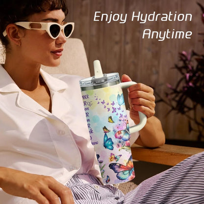 Butterfly Flower Design Vacuum Flasks 40oz 3rd Gen Vacuum Insulated Stainless Steel Car Tumbler Cup with Handle Straw Lid