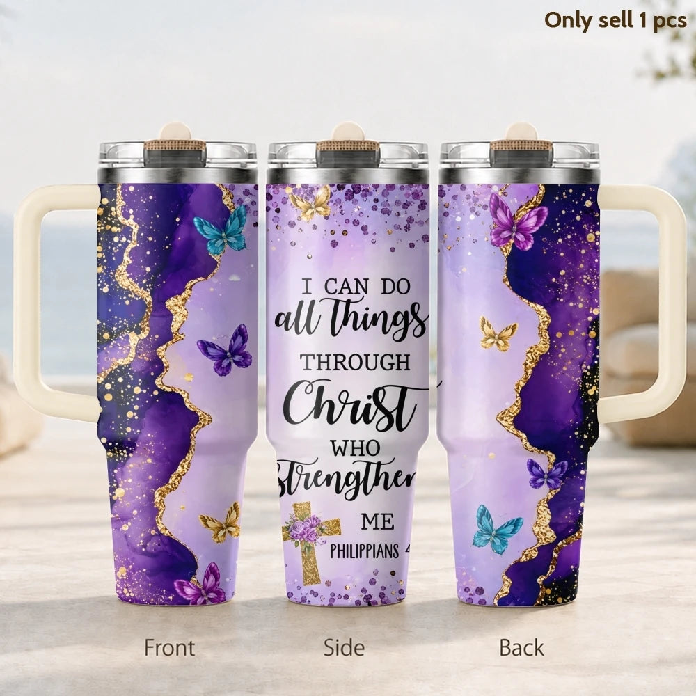 Purple & Golden Glitter Design Vacuum Flasks 40oz 3rd Gen Vacuum Insulated Stainless Steel Car Tumbler Cup with Handle Straw Lid