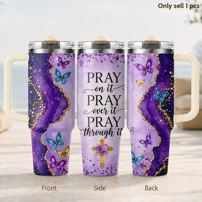 Purple & Golden Glitter Design Vacuum Flasks 40oz 3rd Gen Vacuum Insulated Stainless Steel Car Tumbler Cup with Handle Straw Lid