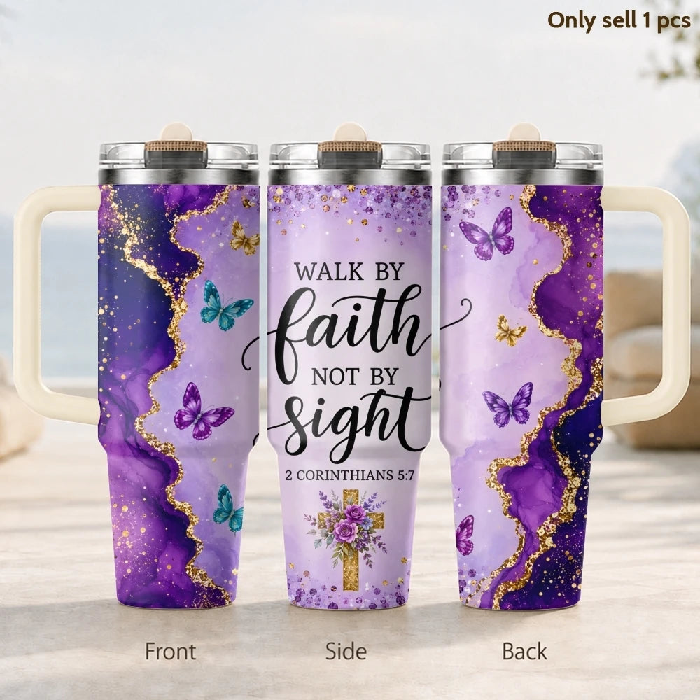 Purple & Golden Glitter Design Vacuum Flasks 40oz 3rd Gen Vacuum Insulated Stainless Steel Car Tumbler Cup with Handle Straw Lid