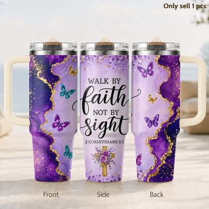 Purple & Golden Glitter Design Vacuum Flasks 40oz 3rd Gen Vacuum Insulated Stainless Steel Car Tumbler Cup with Handle Straw Lid