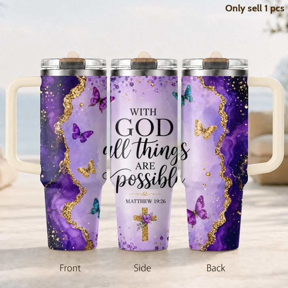 Purple & Golden Glitter Design Vacuum Flasks 40oz 3rd Gen Vacuum Insulated Stainless Steel Car Tumbler Cup with Handle Straw Lid