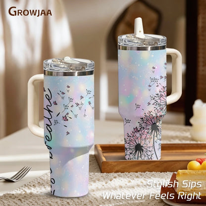 Art Dandelion Vacuum Flasks 40oz Vacuum Insulated Travel Mug - Stainless Steel Straw Cup Lid